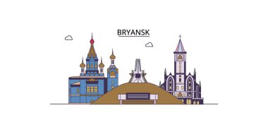 Rusya, Bryansk şehir simgeleri, vektör kent illüstrasyonu