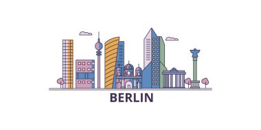 Almanya ve Berlin şehir simgeleri, vektör şehir turizmi illüstrasyonu
