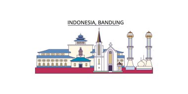 Endonezya, Bandung seyahat simgeleri, vektör şehir illüstrasyonu
