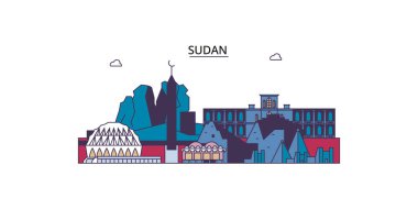 Sudan şehir simgeleri, vektör şehir turizmi illüstrasyonu