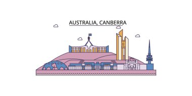 Avustralya, Canberra seyahat simgeleri, vektör şehir turizmi illüstrasyonu