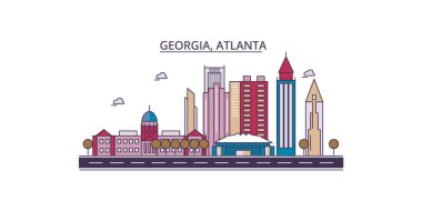 ABD ve Atlanta seyahat simgeleri, vektör şehir turizmi illüstrasyonu