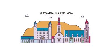 Slovakya, Bratislava seyahat simgeleri, vektör şehir illüstrasyonu