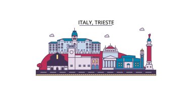 İtalya ve Trieste şehir simgeleri, vektör şehir turizmi illüstrasyonu