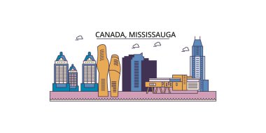Kanada, Mississauga seyahat simgeleri, vektör şehir illüstrasyonu
