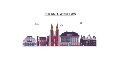 Polonya, Wroclaw seyahat simgeleri, vektör şehir illüstrasyonu