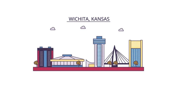 Estados Unidos Wichita Monumentos Viaje Vector Ciudad Turismo Ilustración — Vector de stock