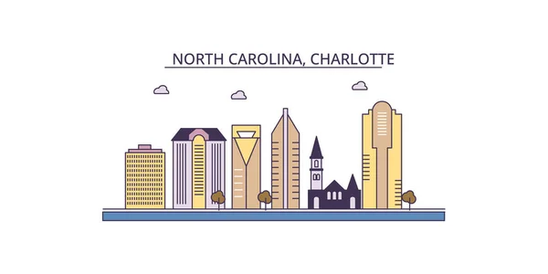 Amerikai Egyesült Államok Charlotte Travel Landmarks Vector City Tourism Illustration — Stock Vector