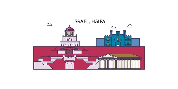 Israel Haifa Lugares Interés Turístico Vector Ciudad Turismo Ilustración — Vector de stock