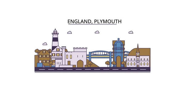 Reino Unido Plymouth Lugares Interés Turístico Vector Ciudad Turismo Ilustración — Vector de stock