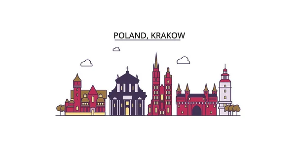 Polonya Krakow Şehir Simgeleri Vektör Şehir Illüstrasyonu — Stok Vektör