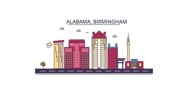 Estados Unidos Birmingham Monumentos Viaje Vector Ciudad Turismo Ilustración — Vector de stock