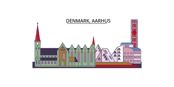 stock vector Denmark, Aarhus travel landmarks, vector city tourism illustration