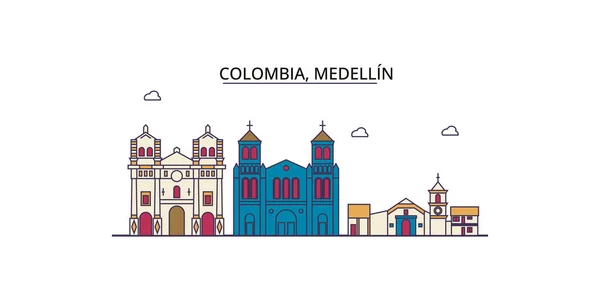 Kolumbia Medellin Utazási Látványosságok Vektor Város Turisztikai Illusztráció — Stock Vector