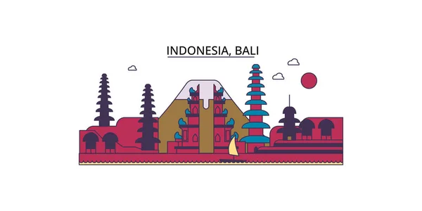 Индонезия Бали Туристические Достопримечательности Векторный Городской Туризм Иллюстрация — стоковый вектор