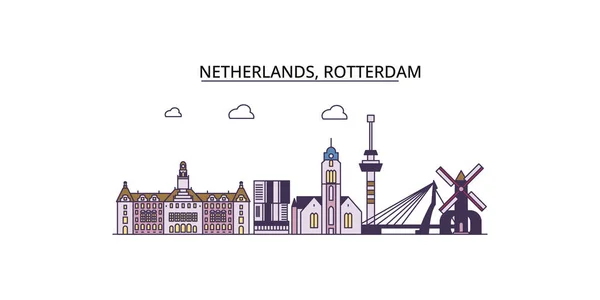 Países Bajos Rotterdam Lugares Interés Vector Ciudad Turismo Ilustración — Vector de stock