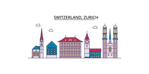 Suiza Zúrich Monumentos Viaje Vector Ciudad Turismo Ilustración — Vector de stock
