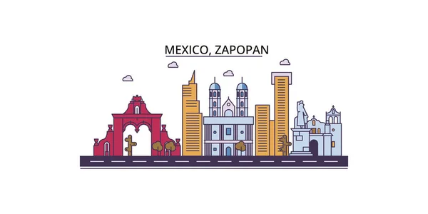 México Zapopan Monumentos Viaje Vector Ciudad Turismo Ilustración — Vector de stock