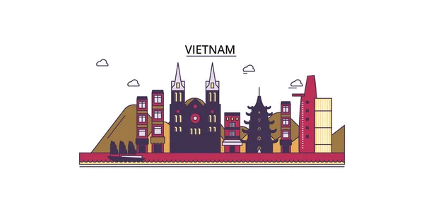 Vietnam Travel Landmarks Vector City Tourism Illustration — Stock Vector