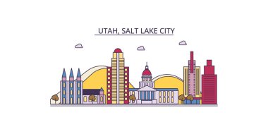 ABD, Salt Lake City seyahat simgeleri, vektör şehir illüstrasyonu