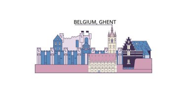 Belçika, Gent seyahat simgeleri, vektör şehir turizmi illüstrasyonu