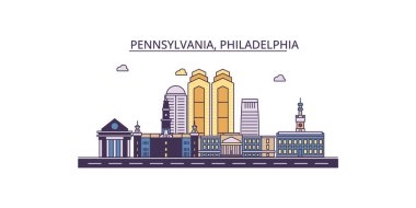 ABD, Philadelphia seyahat simgeleri, vektör şehir turizmi illüstrasyonu