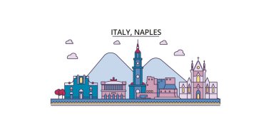 İtalya ve Napoli şehir simgeleri, vektör şehir turizmi illüstrasyonu