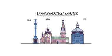 Rusya ve Yakutsk şehir simgeleri, vektör şehir illüstrasyonu