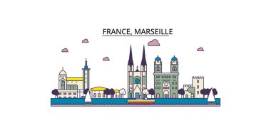 Fransa, Marsilya şehir simgeleri, vektör şehir turizmi illüstrasyonu