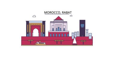 Fas, Rabat seyahat simgeleri, vektör şehir turizmi illüstrasyonu