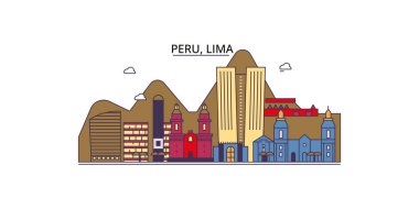 Peru, Lima şehir simgeleri, vektör şehir turizmi illüstrasyonu