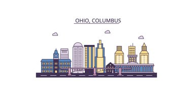 ABD, Columbus seyahat simgeleri, vektör şehir turizmi illüstrasyonu