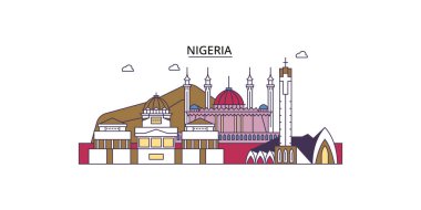 Nijerya şehir simgeleri, vektör şehir turizmi illüstrasyonu
