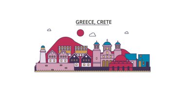 Yunanistan ve Girit seyahat simgeleri, vektör şehir turizmi illüstrasyonu