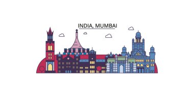 Hindistan, Mumbai 2 seyahat simgeleri, vektör şehir turizmi illüstrasyonu