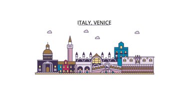 İtalya ve Venedik seyahat yerleri, vektör şehir turizmi illüstrasyonu