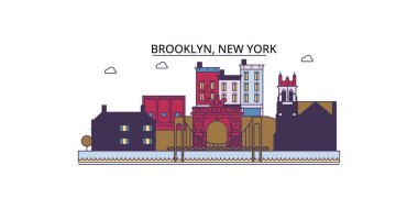 ABD, New York Brooklyn seyahat simgeleri, vektör şehir turizmi illüstrasyonu