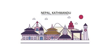 Nepal, Katmandu seyahat simgeleri, vektör şehir turizmi illüstrasyonu
