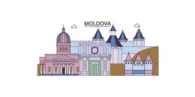 Moldova seyahat simgeleri, vektör şehir turizmi illüstrasyonu