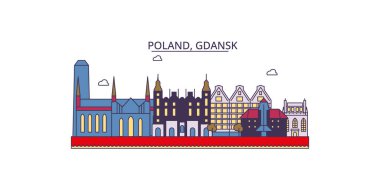 Polonya, Gdansk seyahat simgeleri, vektör şehir turizmi illüstrasyonu