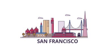 Birleşik Devletler, San Francisco Şehri şehir simgeleri, vektör şehir illüstrasyonu