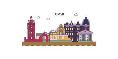 Rusya, Tomsk şehir simgeleri, vektör şehir turizmi illüstrasyonu