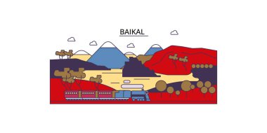 Rusya ve Baykal seyahat işaretleri, vektör şehir turizmi illüstrasyonu