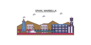 İspanya, Marbella şehir simgeleri, vektör şehir illüstrasyonu
