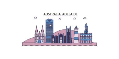 Avusturalya, Adelaide seyahat simgeleri, vektör şehir turizmi illüstrasyonu