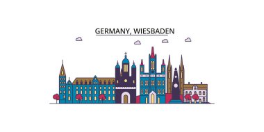 Almanya, Wiesbaden seyahat simgeleri, vektör kent illüstrasyonu