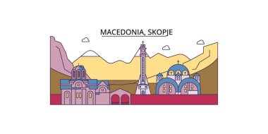 Makedonya ve Üsküp 'ün tarihi yerleri ve vektör kent illüstrasyonları