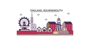 Birleşik Krallık, Bournemouth seyahat simgeleri, vektör şehir illüstrasyonu