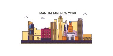 ABD, New York Manhattan seyahat simgeleri, vektör şehir turizmi illüstrasyonu
