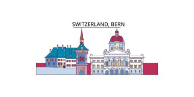 İsviçre, Bern şehir simgeleri, vektör şehir turizm illüstrasyonu